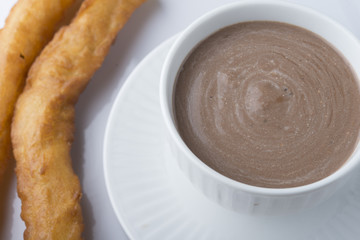 churros con chocolate, a typical Spanish sweet snack