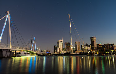 Auckland Skyline reflecting on Westhaven Marina