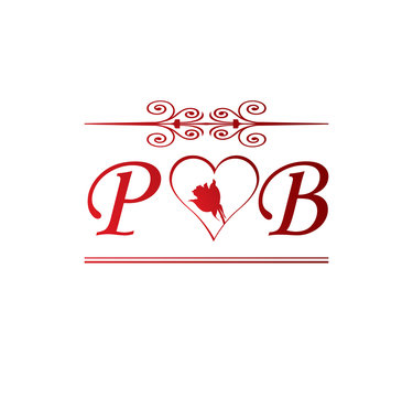 PB love initial with red heart and rose Stock Vector | Adobe Stock