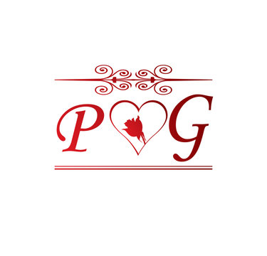 PG love initial with red heart and rose Stock Vector | Adobe Stock