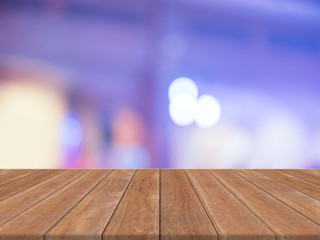 Empty perspective room with sparkling bokeh wall and wooden plank floor,Template mock up for display of your product