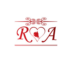RA love initial with red heart and rose
