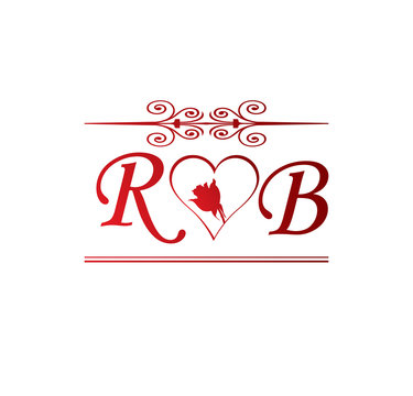 Rb Love Initial With Red Heart And Rose Stock Vector Adobe Stock