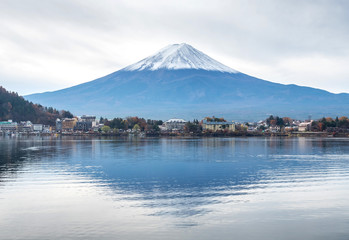 Fuji mountain under cloudy sky
