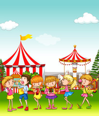 Children having fun at the amusement park