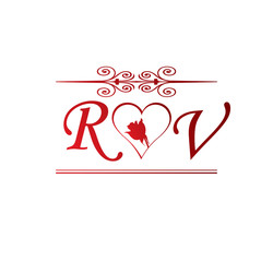 RV love initial with red heart and rose