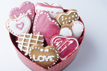 Red and Pink Heart Shaped Cookies with Icing