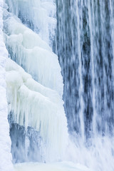 Icicles formation in waterfall