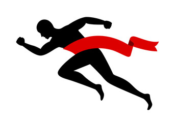 Fototapeta na wymiar man running and red ribbon, vector