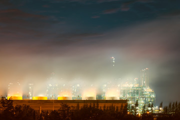 Cooling tower or chiller in power plant, gas fired power station. Industrial building for heat...