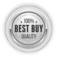 Silver round best buy badge on white background
