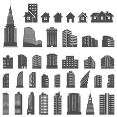 Complete House and City Tower Building Icon Set