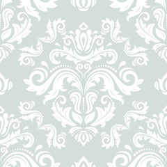 Damask seamless light blue and white ornament. Traditional pattern. Classic oriental background
