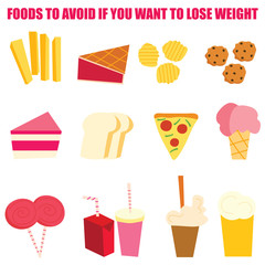 FOODS TO AVOID IF YOU WANT TO LOSE WEIGHT infographics illustration