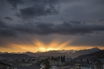 Sunbeams over the mountains