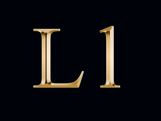 Gold letter "L" on a black background
