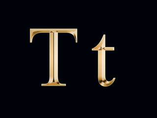 Gold letter "T" on a black background