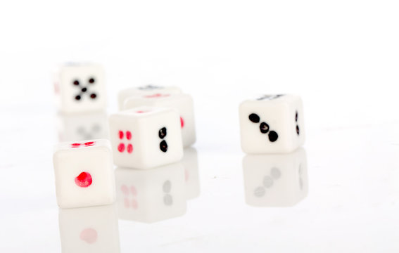 toy dices on white background ,selective focus
