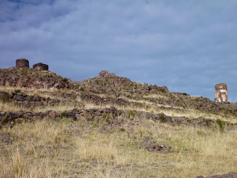 pre-incan burrial site sillustani with chulpas