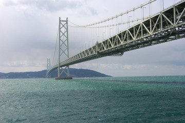 Fototapeta na wymiar Akashi Kaikyo Bridge the world's longest suspension bridge, Kobe, Japan