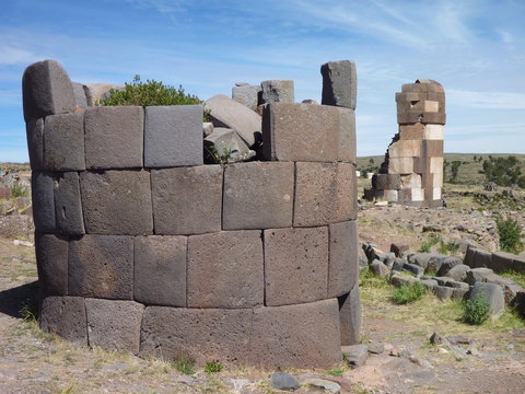 pre-incan burrial site sillustani with chulpas