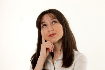 Fototapeta premium portrait of pensive young girl, isolated on white background