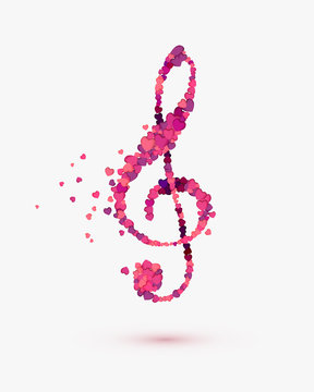 treble clef of hearts. Romantic music symbol