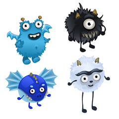 Set of four cute furry monster isolated