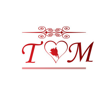 Tm Love Initial With Red Heart And Rose Stock Vector Adobe Stock