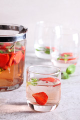 Fototapeta na wymiar strawberry cocktail with mint.