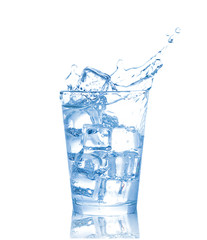 Glass of water with ice cubes isolated on white background