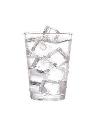 Glass of water with ice cubes isolated on white background