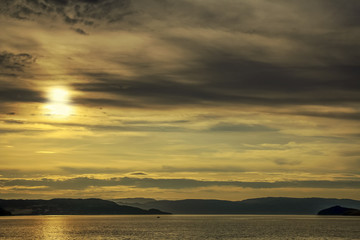 Sunset at the fjord in Norway 
