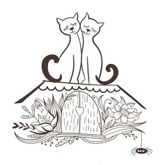 Vector Sketch with Cats in Love