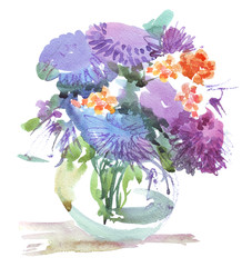 Watercolor flowers bouquet retro