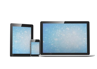 laptop, tablet, phone, on white