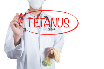 Doctor using red pen draw circle on tentanus