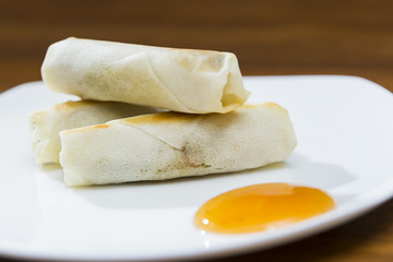 Spring Rolls and Dipping Sauce Plate