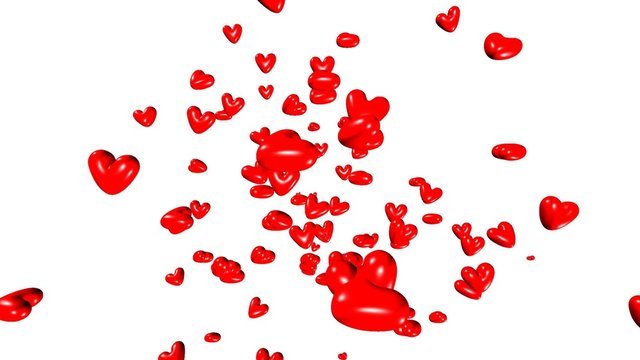 Fliegende rote 3D-Herzen auf wei&szlig;em Hintergrund &ndash; Animation / Film / Video