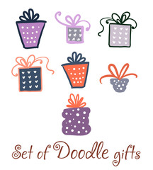Set of watercolor doodle gifts. 