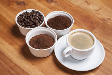 Three types of coffee