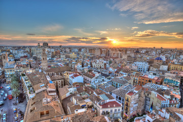 Fototapety  Sunset Over Historic Center of Valencia, Spain.