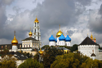 Fototapeta na wymiar Church Domes in Trinity Sergius Lavra, Russia. UNESCO Heritage