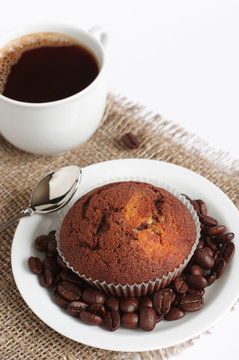 Chocolate cupcake with coffee
