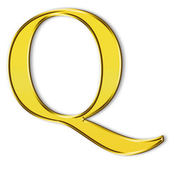 Q gold solid alphabet, white background