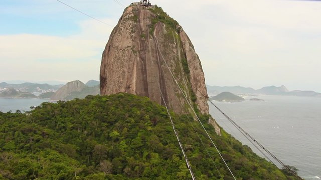 Sugar Loaf Cable Car Ride, aerial shot - 1080p. Aerial shot of the Famous Sugar Loaf / Pao de Açucar, Rio de Janeiro Brazil - Full HD