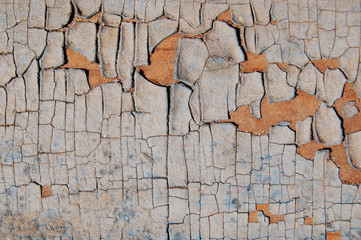 Cracked paint on a wooden wall.