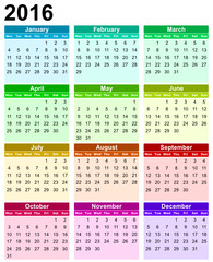 simple editable vector calendar 2016 on white background monday first