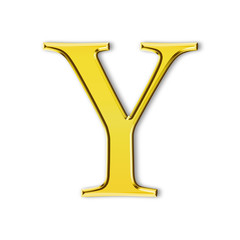 Y gold solid alphabet, white background