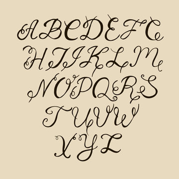 Vector alphabet. Hand drawn letters. Letters of the alphabet written with a brush. alphabet in calligraphy brush